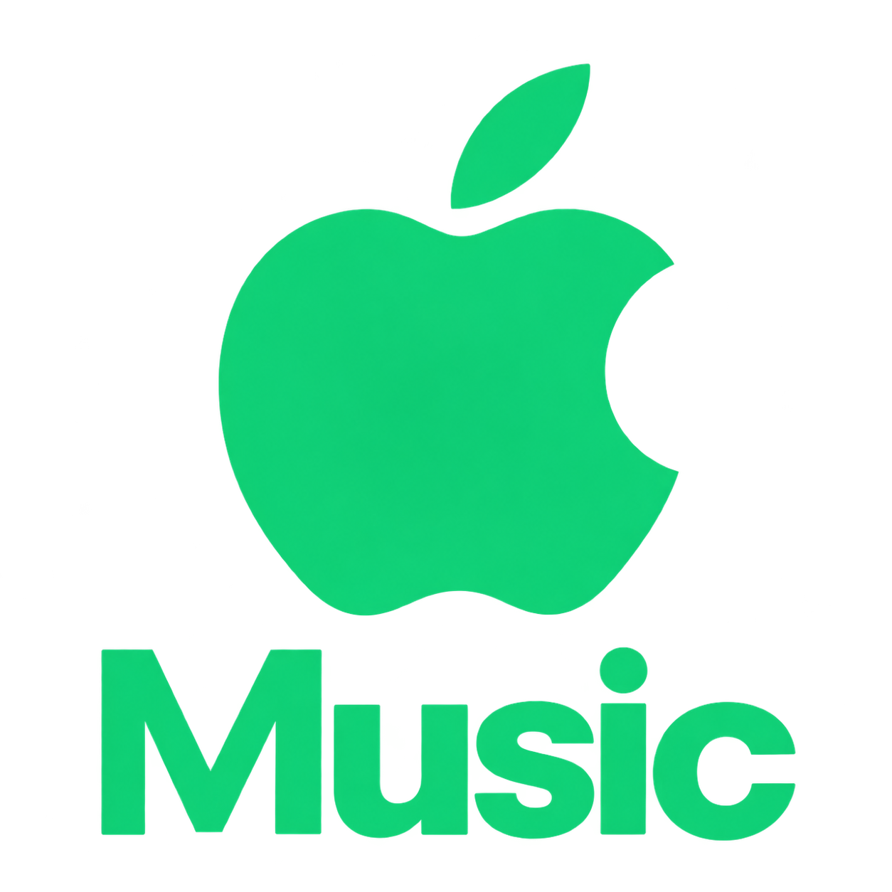 Green Apple logo above the word 'Music' in matching green text on black background.