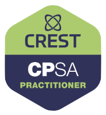 CREST CPSA Practitioner badge with green and navy blue sections.