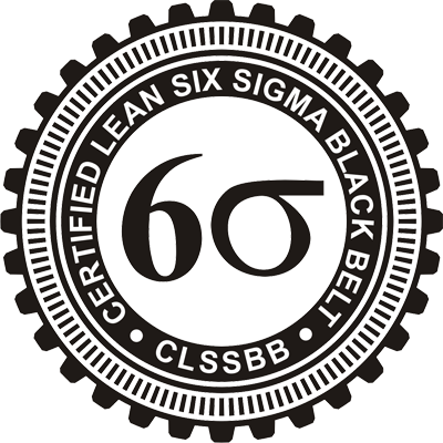 Seal badge reading Certified Lean Six Sigma Black Belt CLSSBB with the Six Sigma symbol in the center.