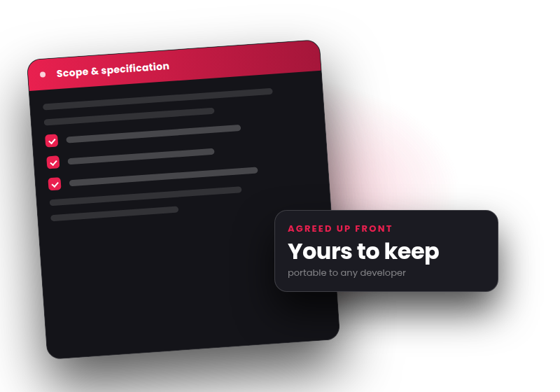 A written specification with agreed items checked off, marked as yours to keep
