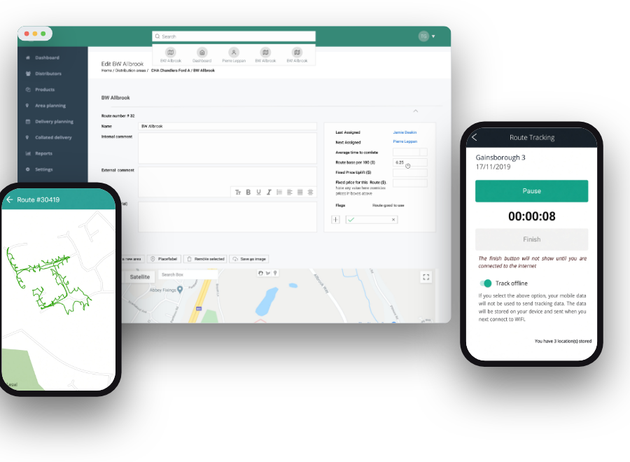 Round Control admin dashboard and mobile route tracking app