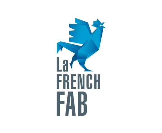 Logo bleu stylisé d'un coq avec le texte La French Fab.