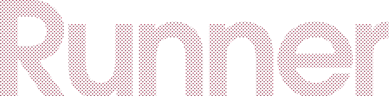 The word 'Runner' displayed in large, dark red text with a pattern of small lighter red dots on a black background.