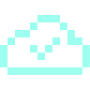 Pixel art style cloud icon with a checkmark inside it in light blue on a black background.