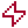 Stylized dark red lightning bolt icon with angular, jagged edges.
