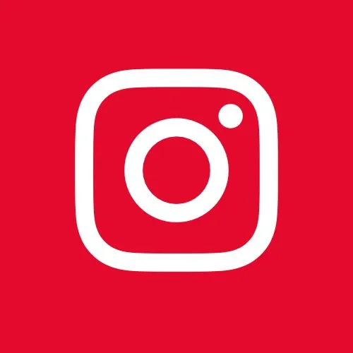 Logo Instagram blanc sur fond rouge.