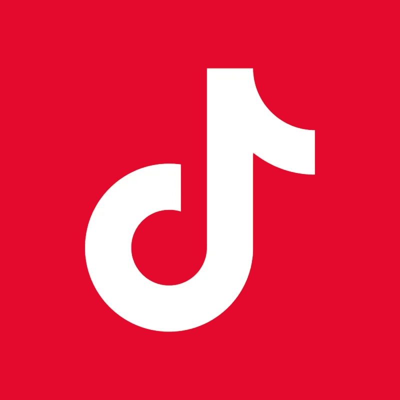 Logo Tiktok blanc sur fond rouge.