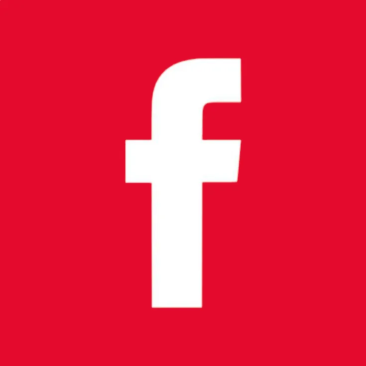 Logo Facebook blanc sur fond rouge.