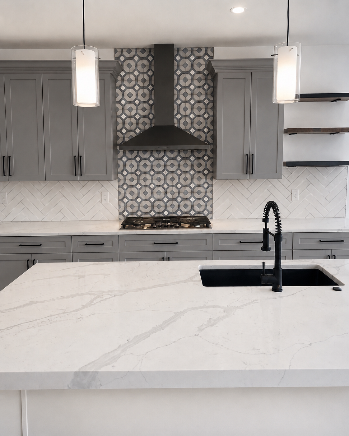 Fireplace mantle and surround tile installation