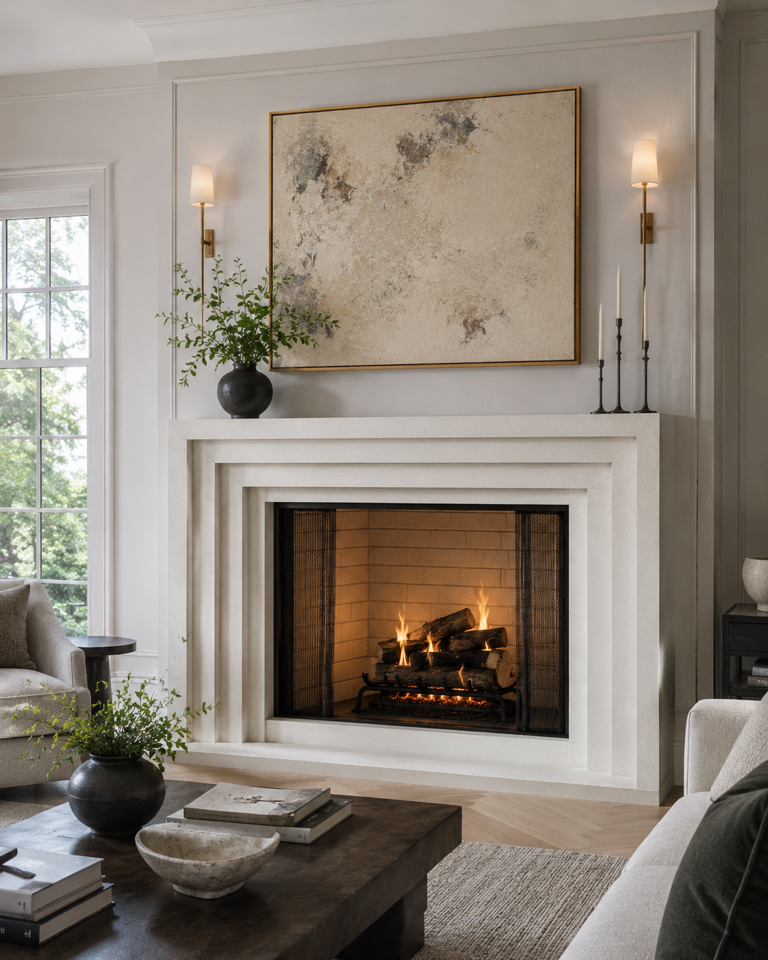 Precast concrete fireplace surround installation in Charlotte area