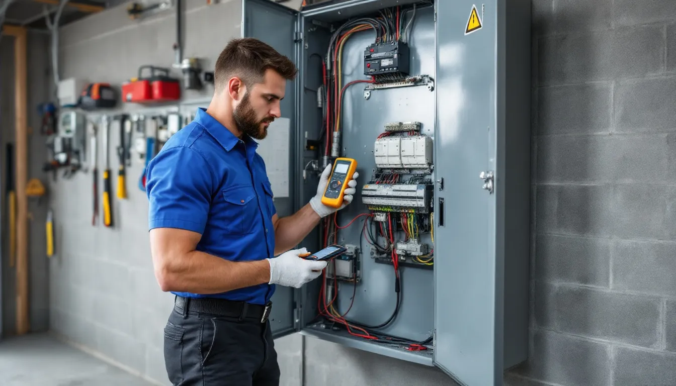 A professional electrician is inspecting a home's electrical panel to assess its suitability for an electrical panel upgrade. The electrician is evaluating the existing panel's condition and capacity to ensure it meets the electrical needs of modern devices and appliances safely.