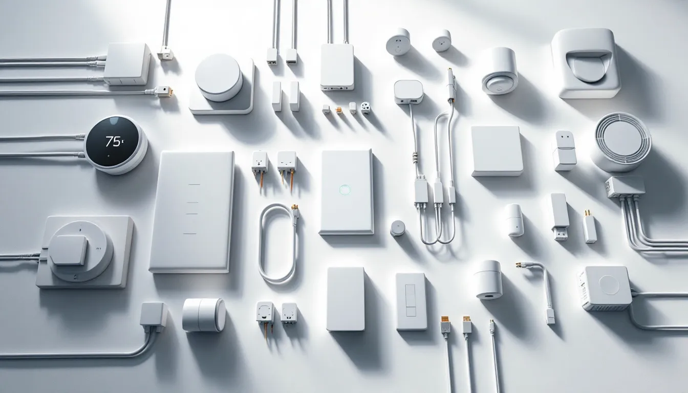 Various key components used in smart home wiring.