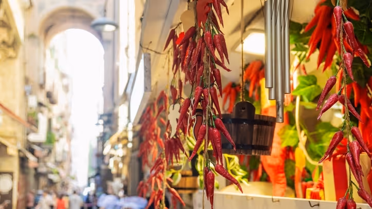 Hanging Calabrian peppers used in specialty cheese products