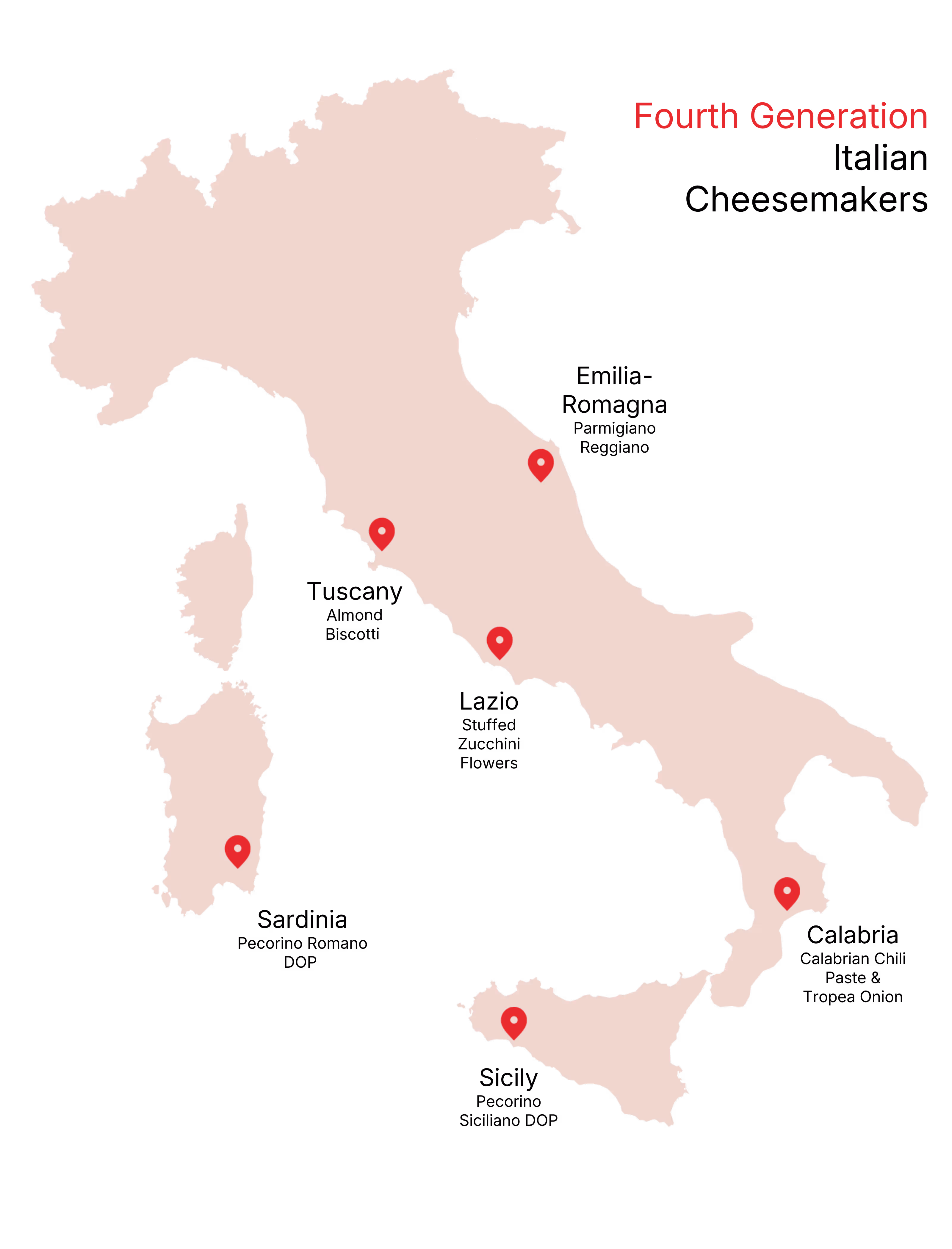 Map of Italy showing the regions Gabriella products are sourced from