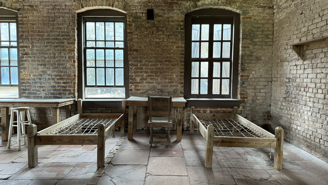 Bed frames at sleeping quarters at Fort Gaines in Dauphin Island, AL