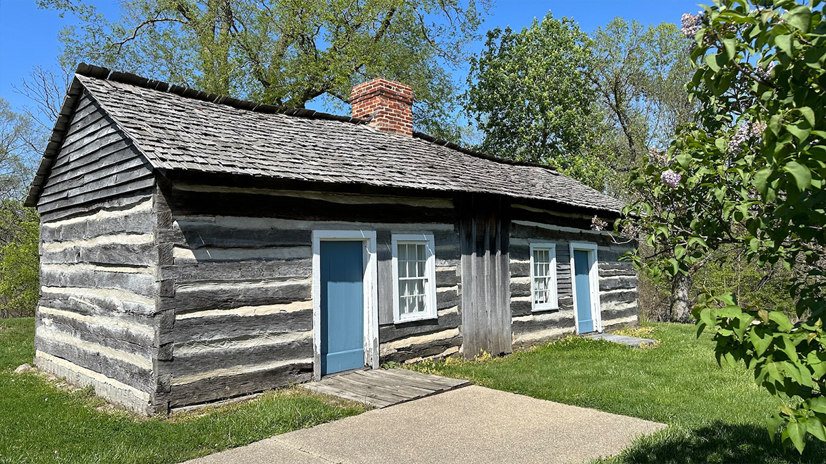 Outside of the Lincoln Log family cabin in Lerna, Illinois