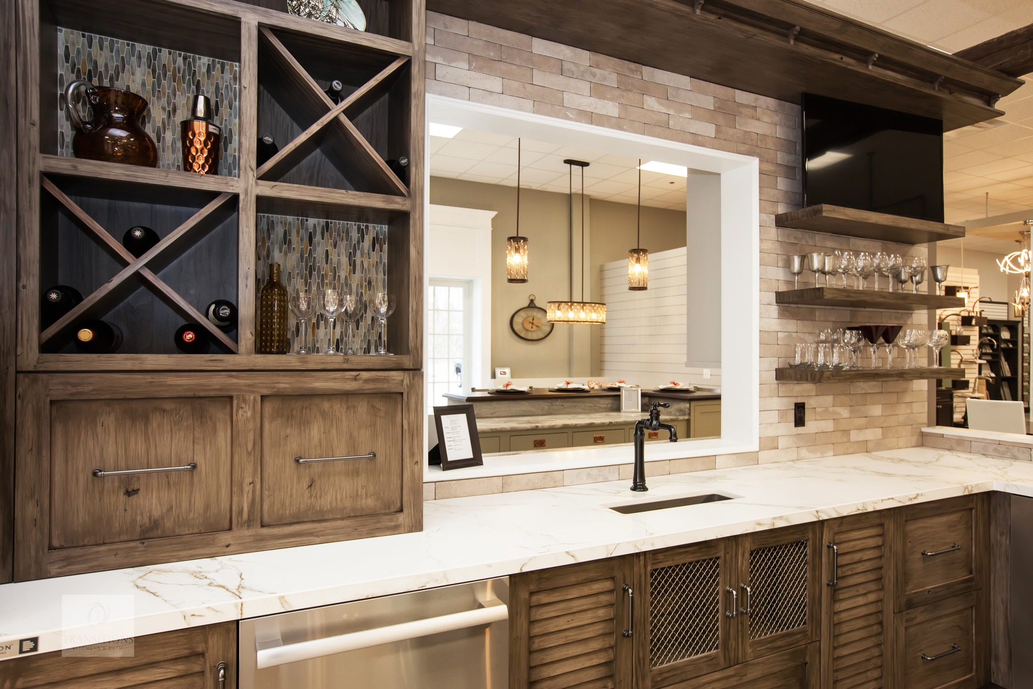 Transitions Kitchens, Baths and Remodeling showroom bar display in Norwell, MA