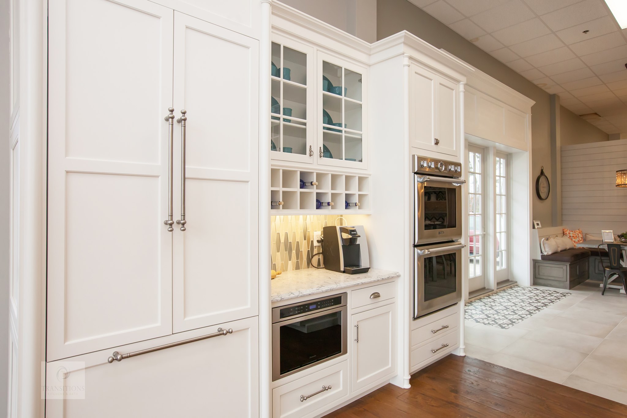 Transitions Kitchens and Baths showroom in Norwell MA featuring full-scale kitchen and bath displays