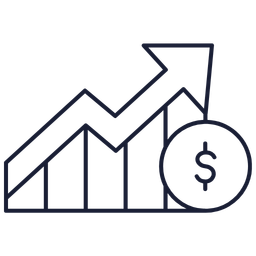 Line graph with rising trend and a dollar sign indicating financial growth.