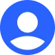 Blue and white icon representing a person or user profile for church or hospital services online.