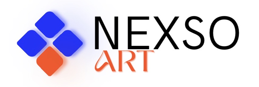 NEXSO ART logo with blue and orange squares arranged diagonally.