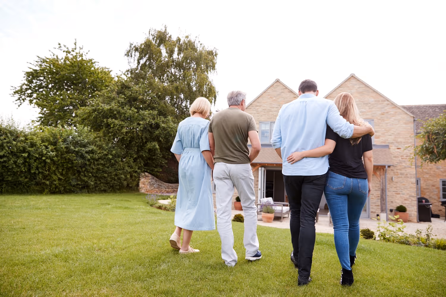 Family walking in the garden