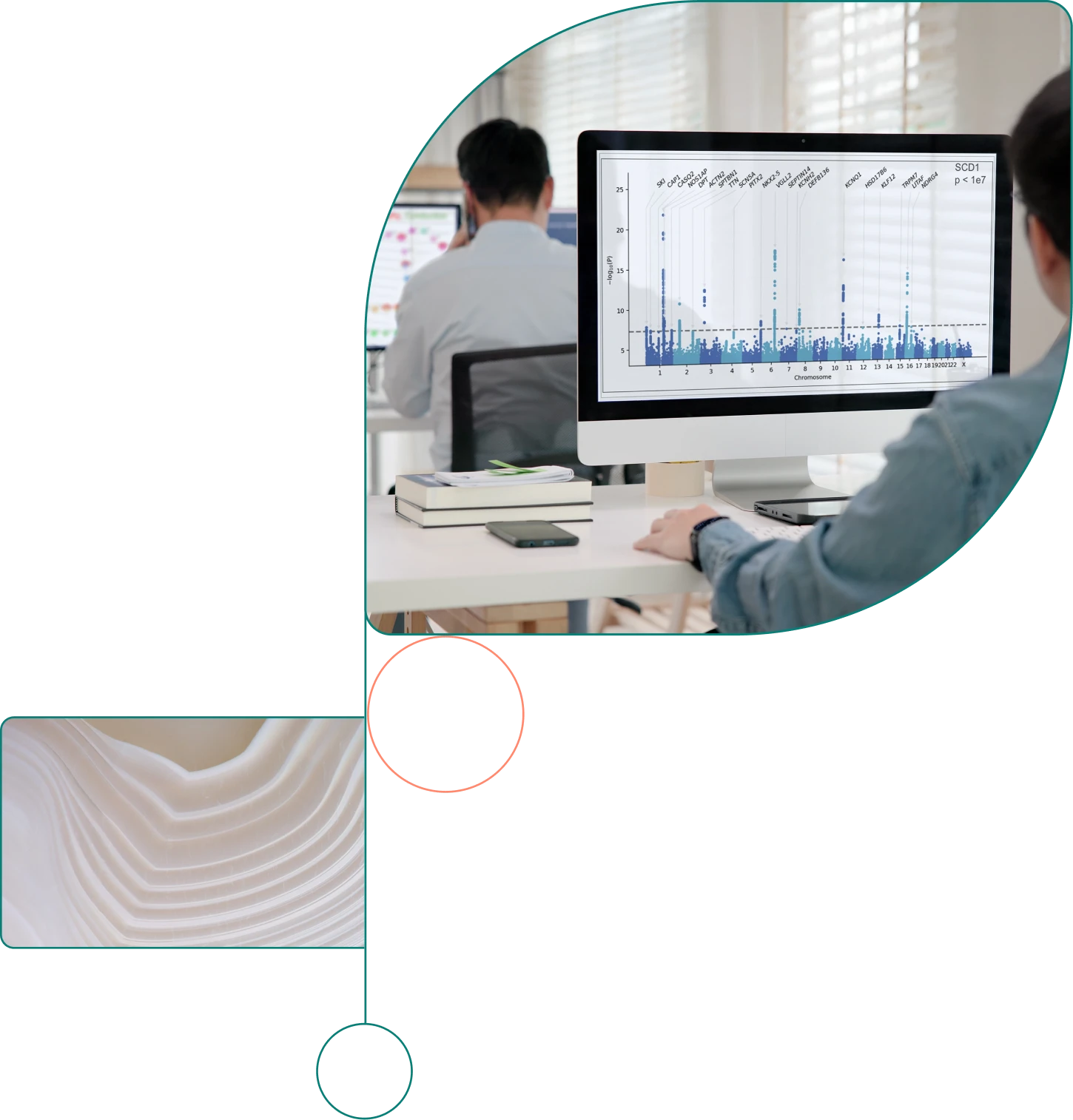 Person analyzing data on a large computer monitor