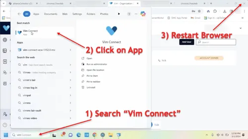 Enable Freed VIM Connect - click on app, search VIM connect, restart browser