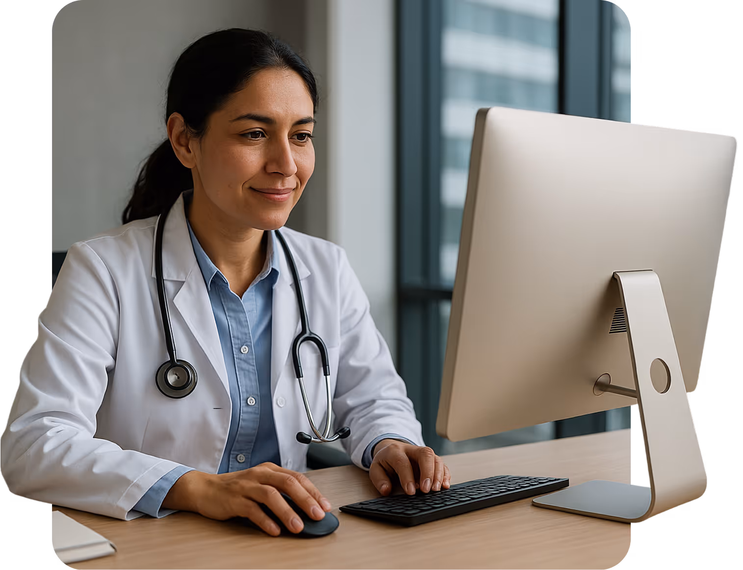Doctor in front of a computer.