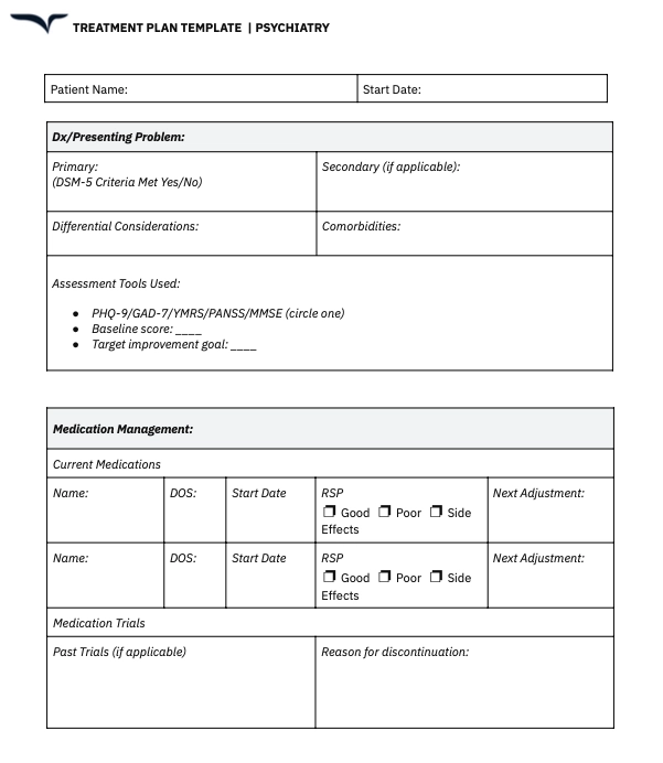 psychiatry treatment plan template
