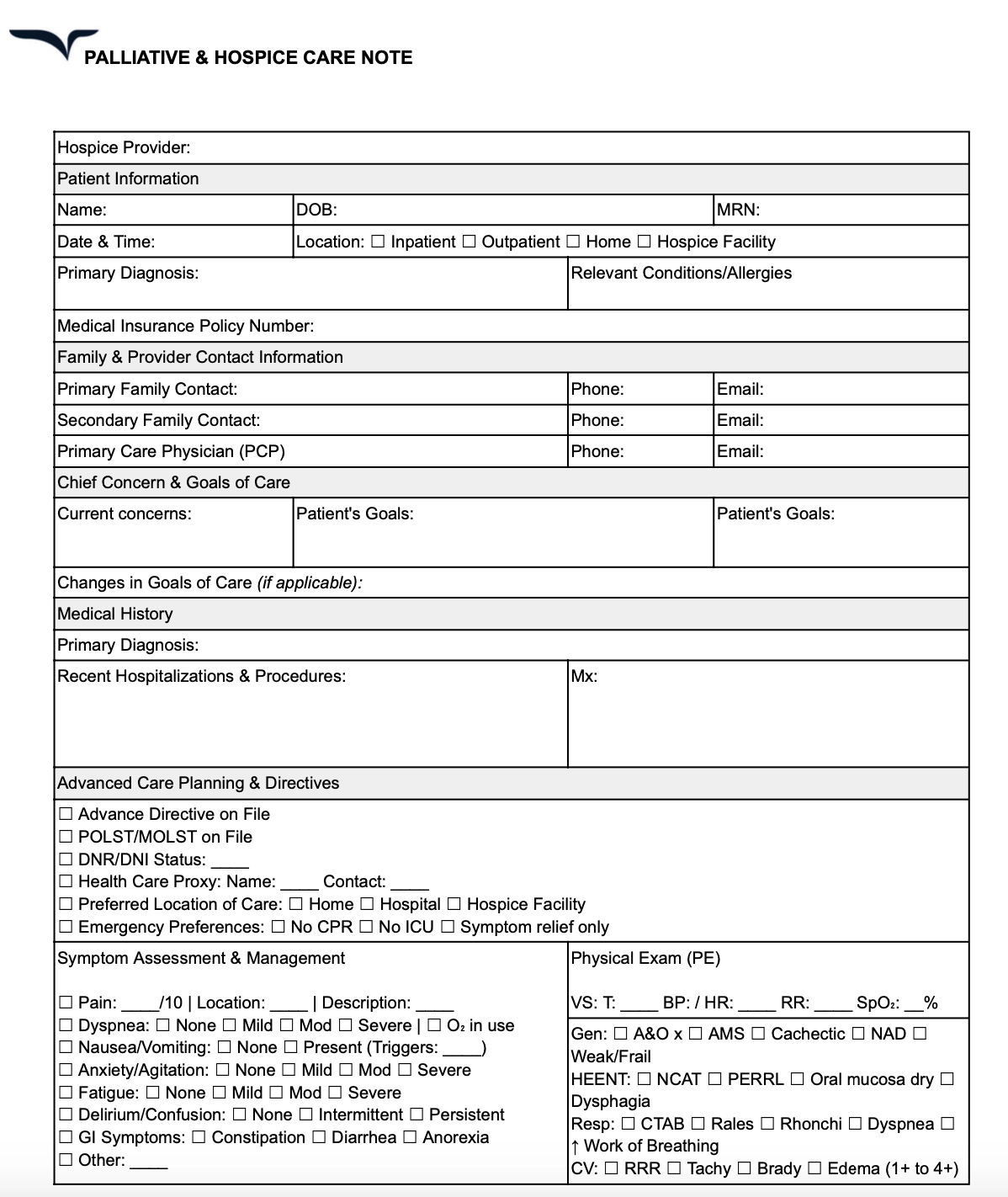 Palliative and Hospice Care Note