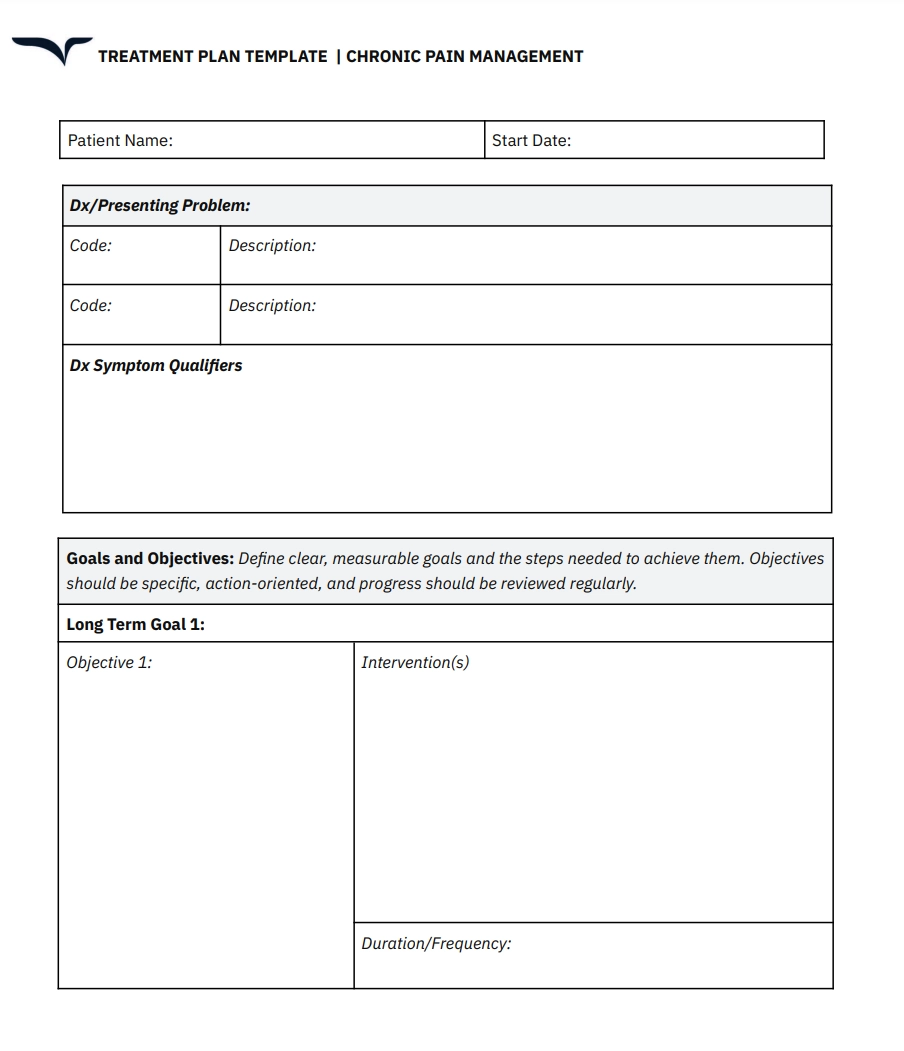 Example of a treatment plan for chronic pain