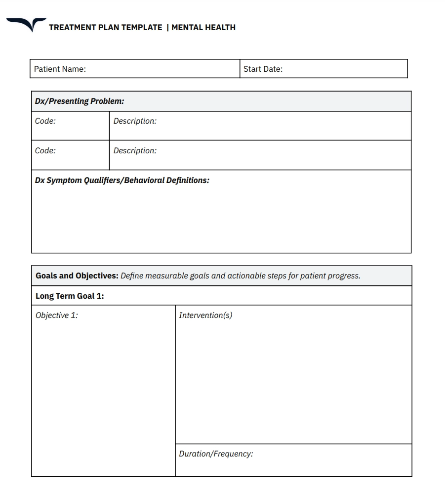 mental health treatment plan example