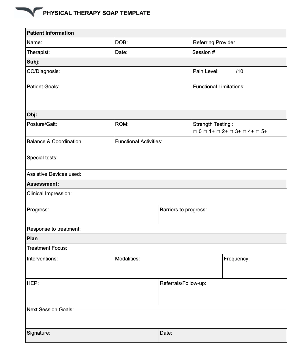 PT SOAP note template free pdf dowload