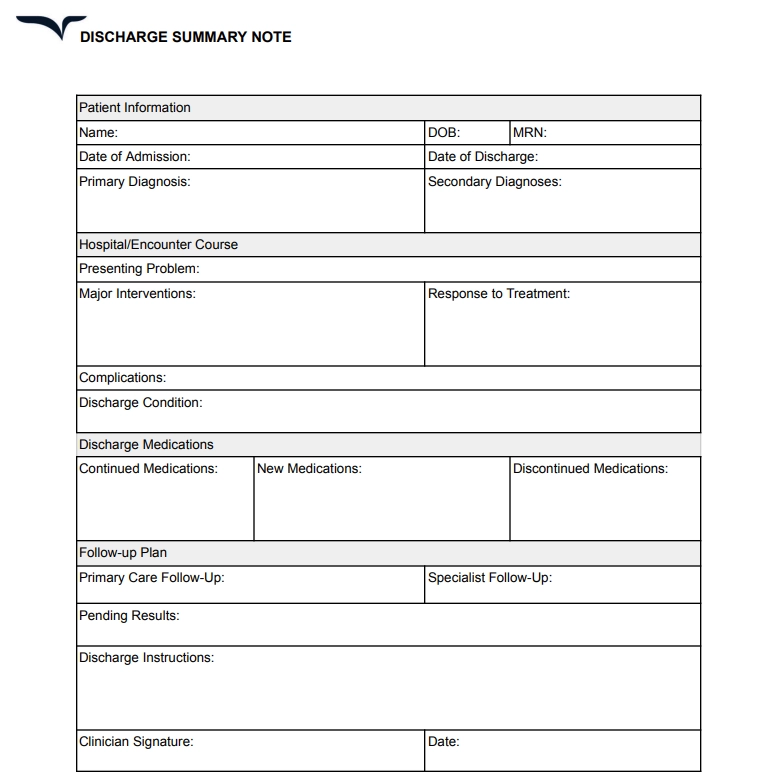Patient discharge form