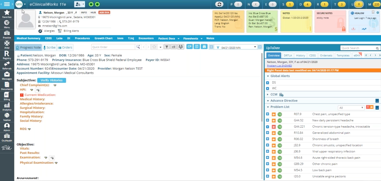 eClinicalWorks dashboard and patient information