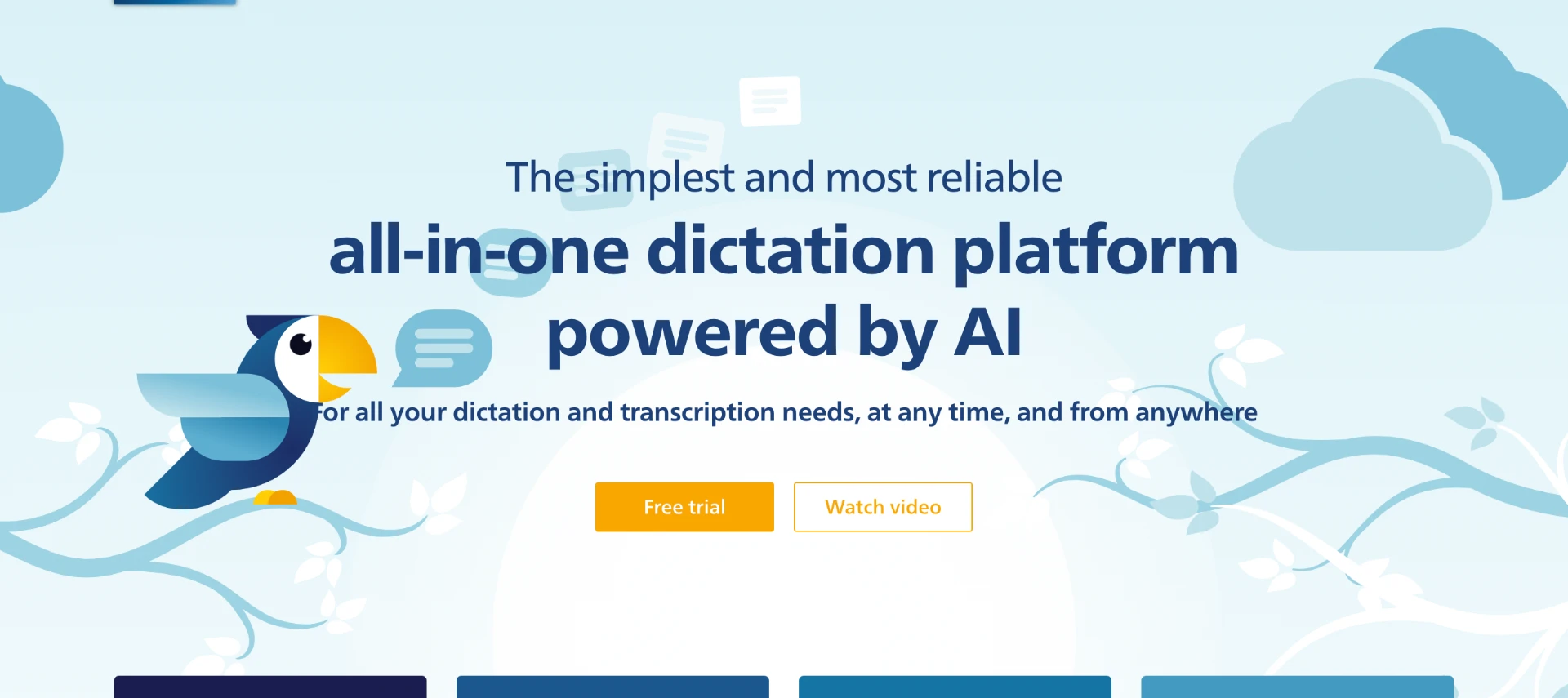 Philips Speechlive home page with text "All-in-one dictation platform powered by AI"