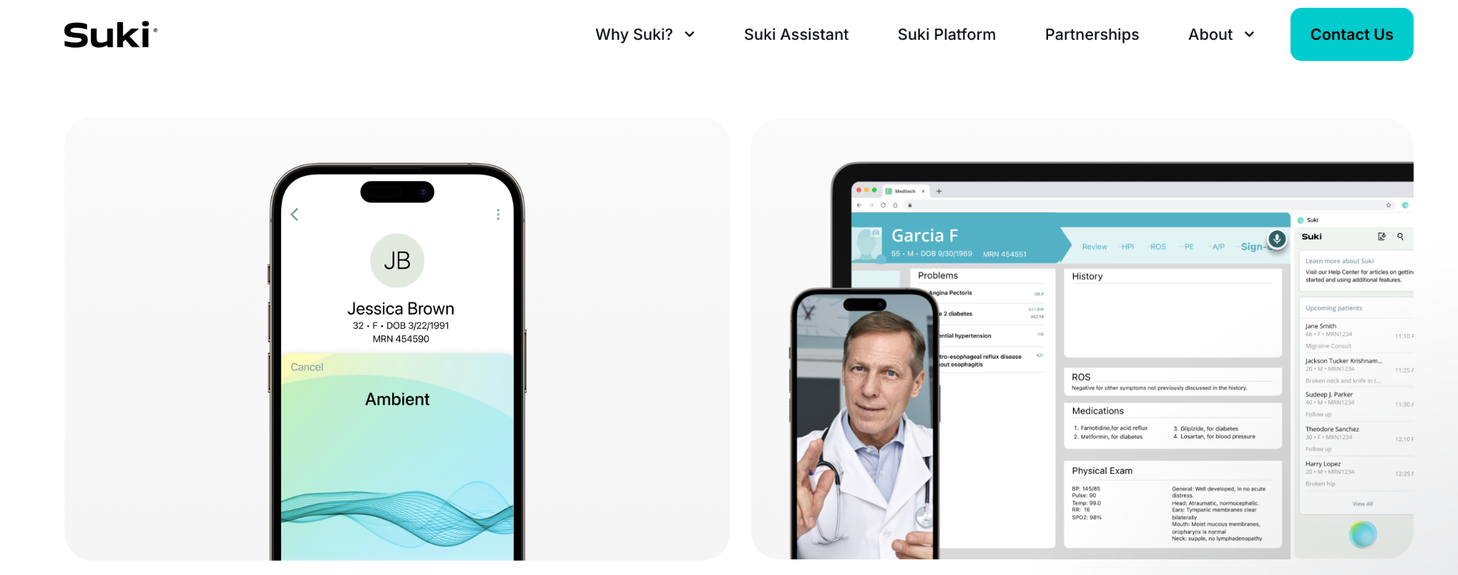 Suki operating on a mobile device and desktop, including virtual visits