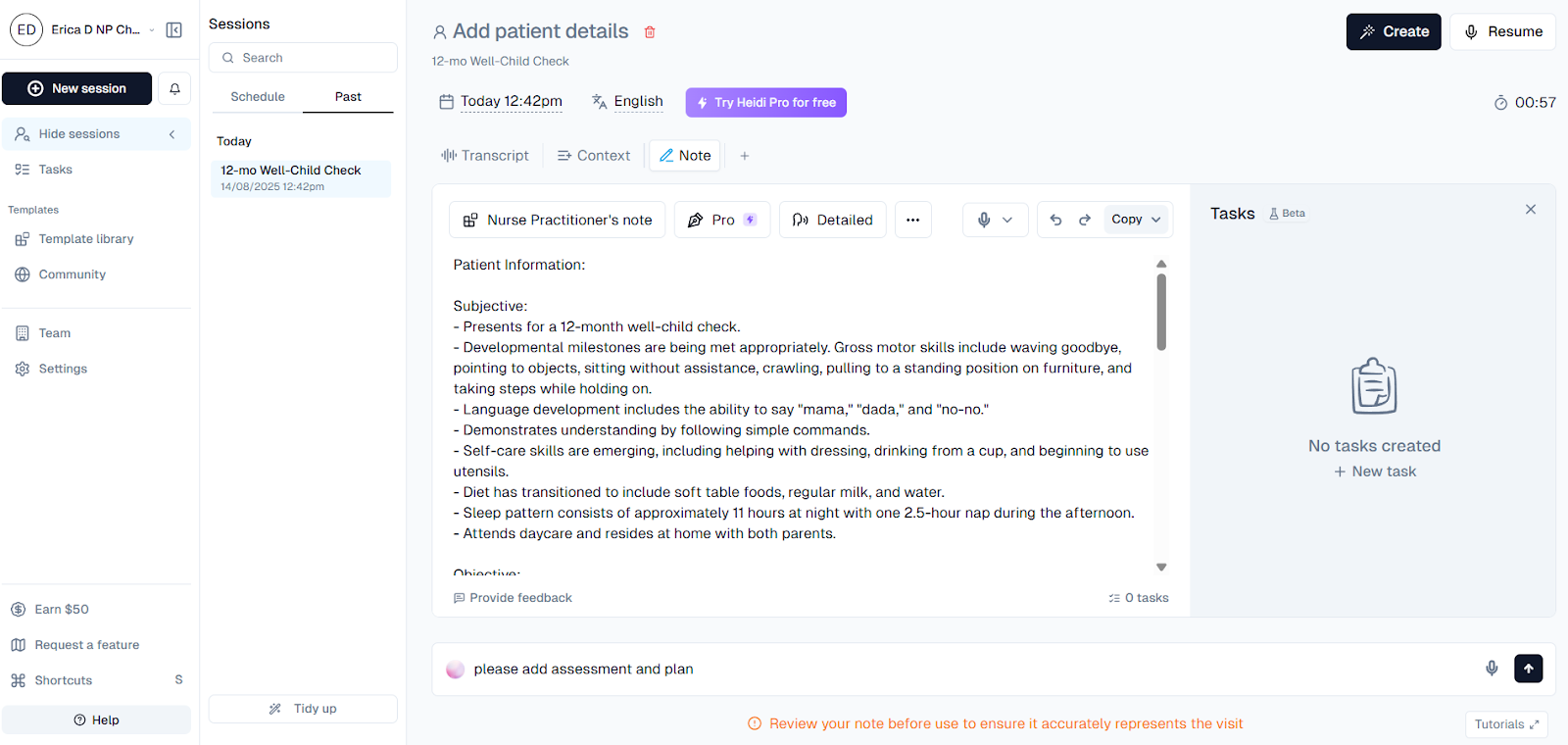 Heidi vs. Freed - Heidi dashboard