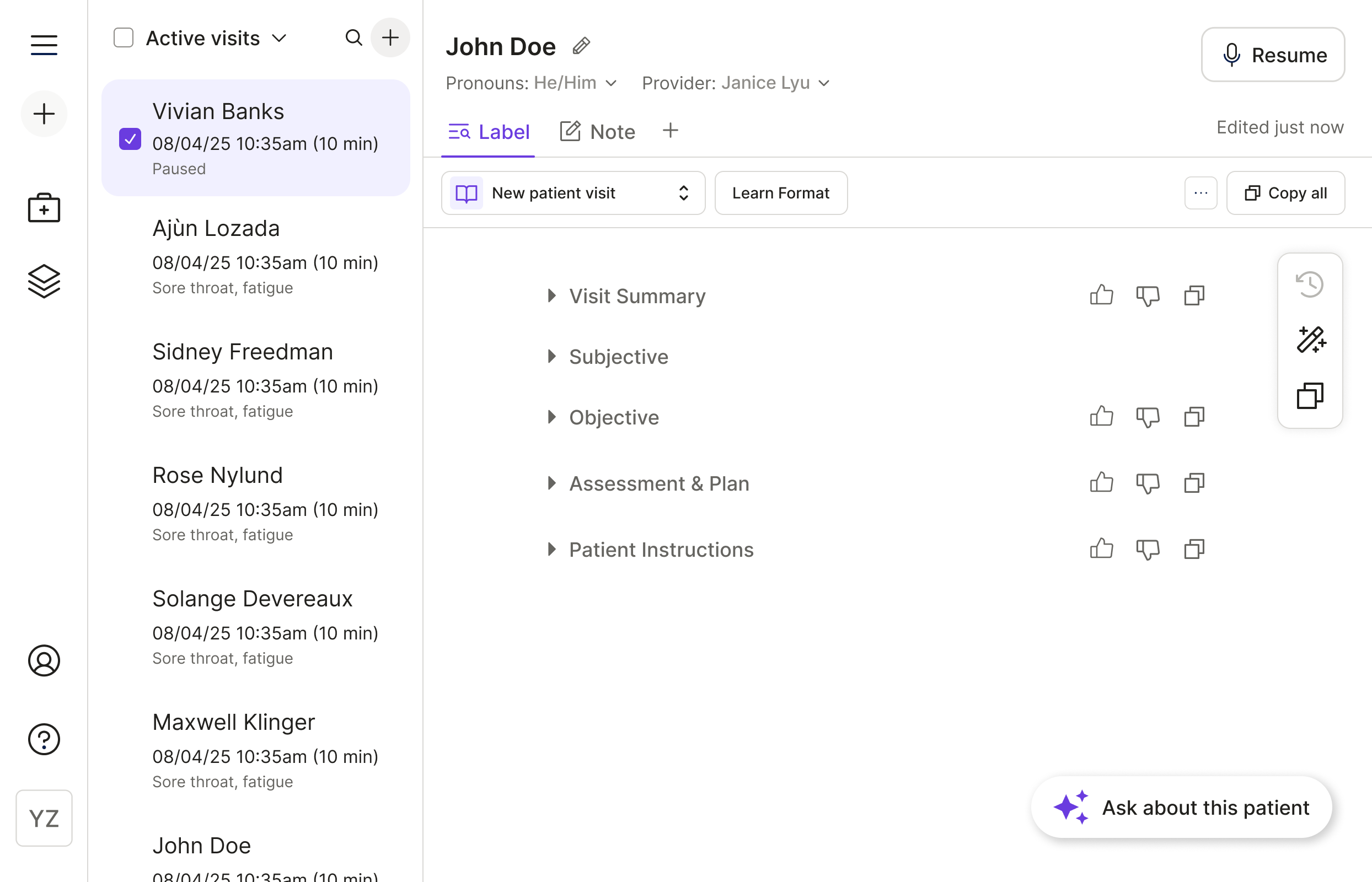Freed offers visit summaries, structured soap notes, and generated instructions, letters, and ICD-10 codes