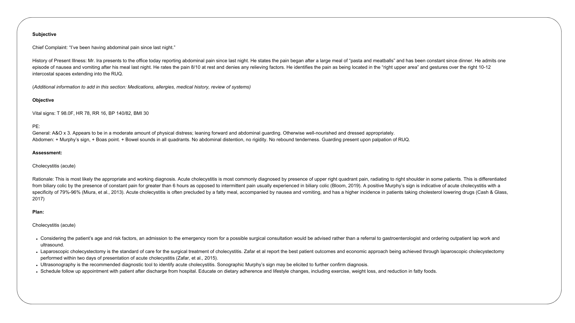SOAP note example for patient with abdominal pain