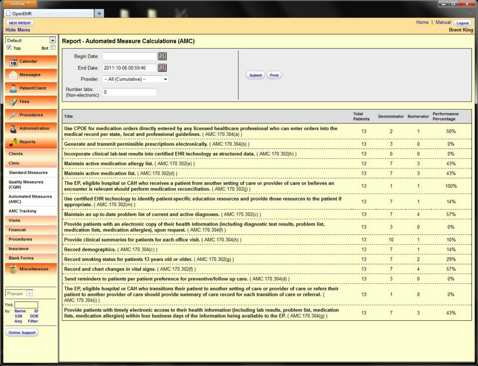 Open EMR report automated measure calculations