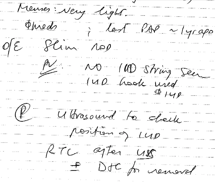 Example of an illegible handwritten medical chart