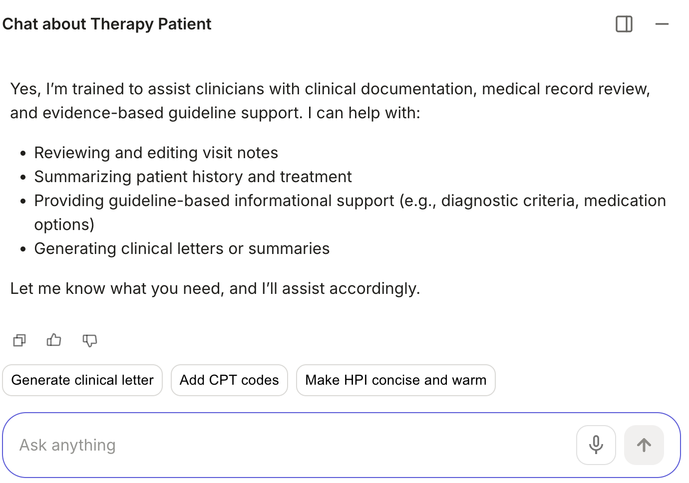 Freed's clinician assistant supports clinical thinking and pulls from note details and guidelines