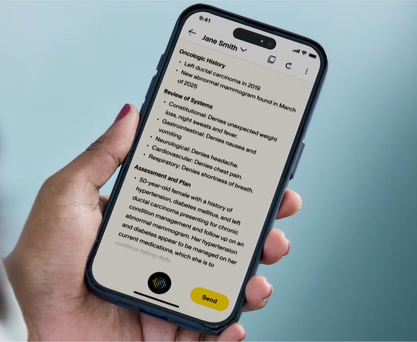 Suki notes open in the phone app with easy bullet list notes