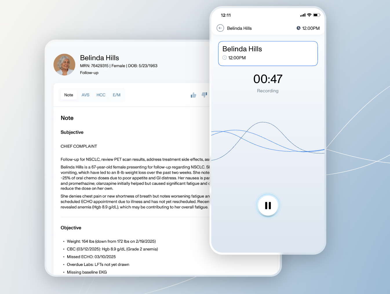 Deepscribe note can record on phone and pull up on a separate device