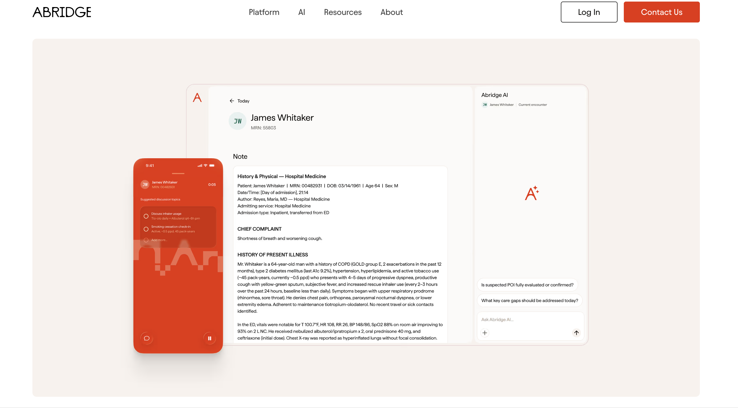 Abridge AI medical scribe platform generating clinical notes from patient conversations with real-time documentation and EHR workflow support.