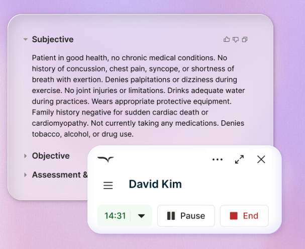 Freed AI medical scribe generating a SOAP note during a patient visit as a Dragon Medical One alternative.