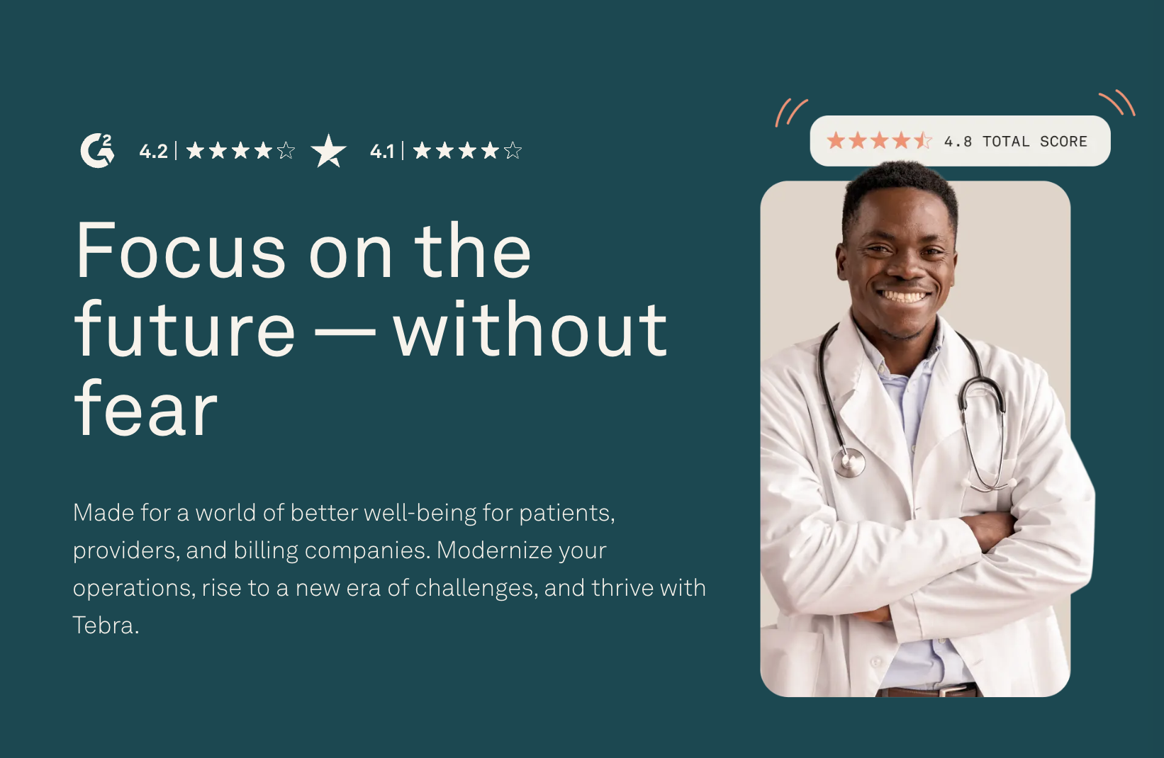 Tebra electronic medical record (EMR) software homepage featuring practice management, patient care, and billing solutions for independent medical practices