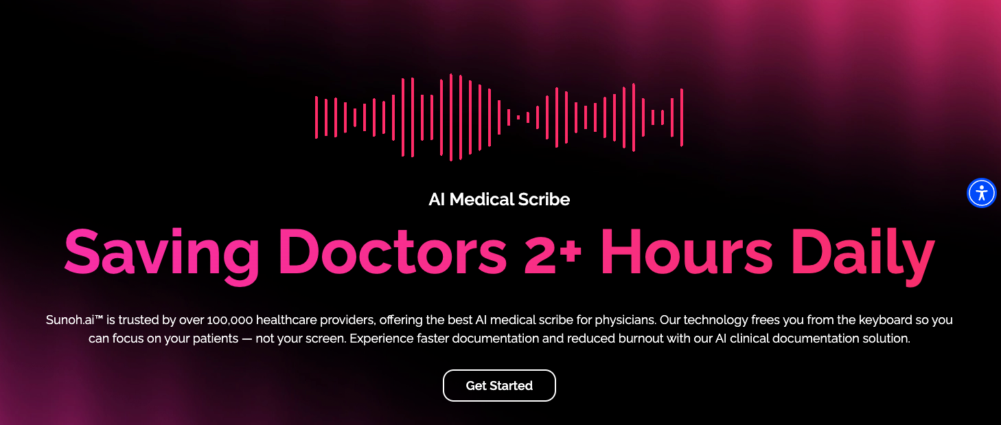 Sunoh AI medical scribe for physicians, designed to automate clinical documentation and reduce time spent on notes